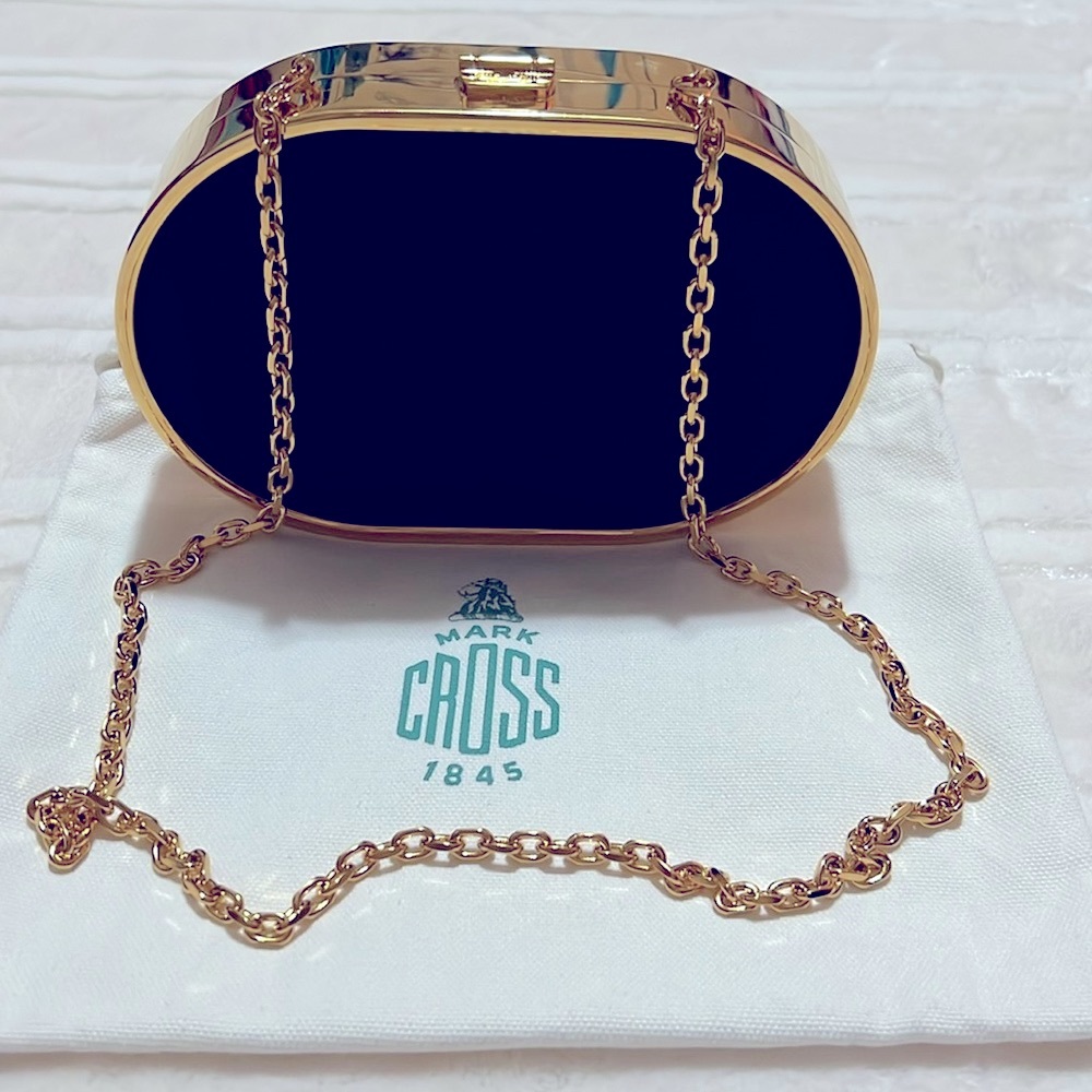 Mark CROSS 1845 Classic Black Satin Gold Chain Bag / Clutch